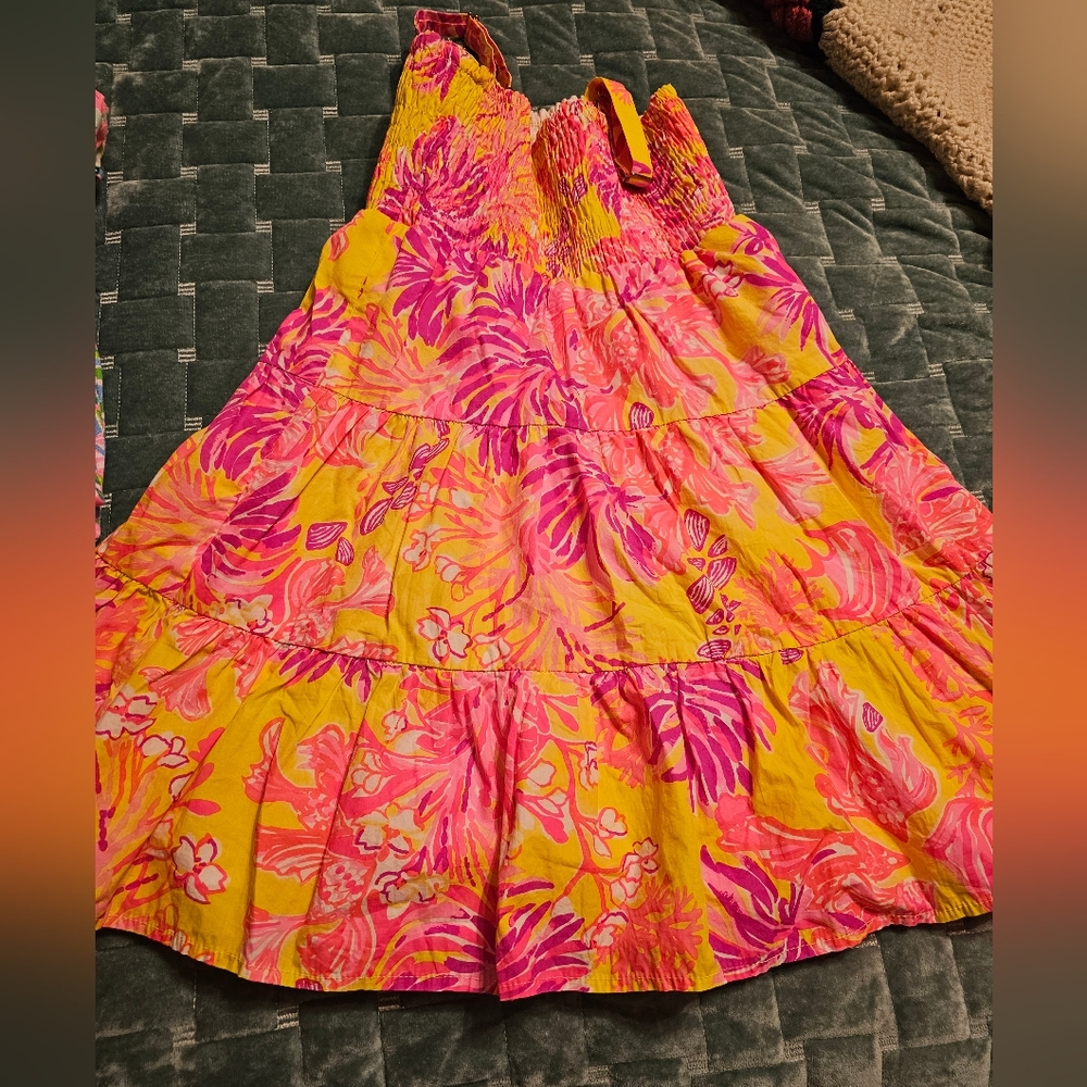 Lilly Pulitzer Girls Pink & Yellow Tiered Sundress | Girls Large - Picture 3 of 5